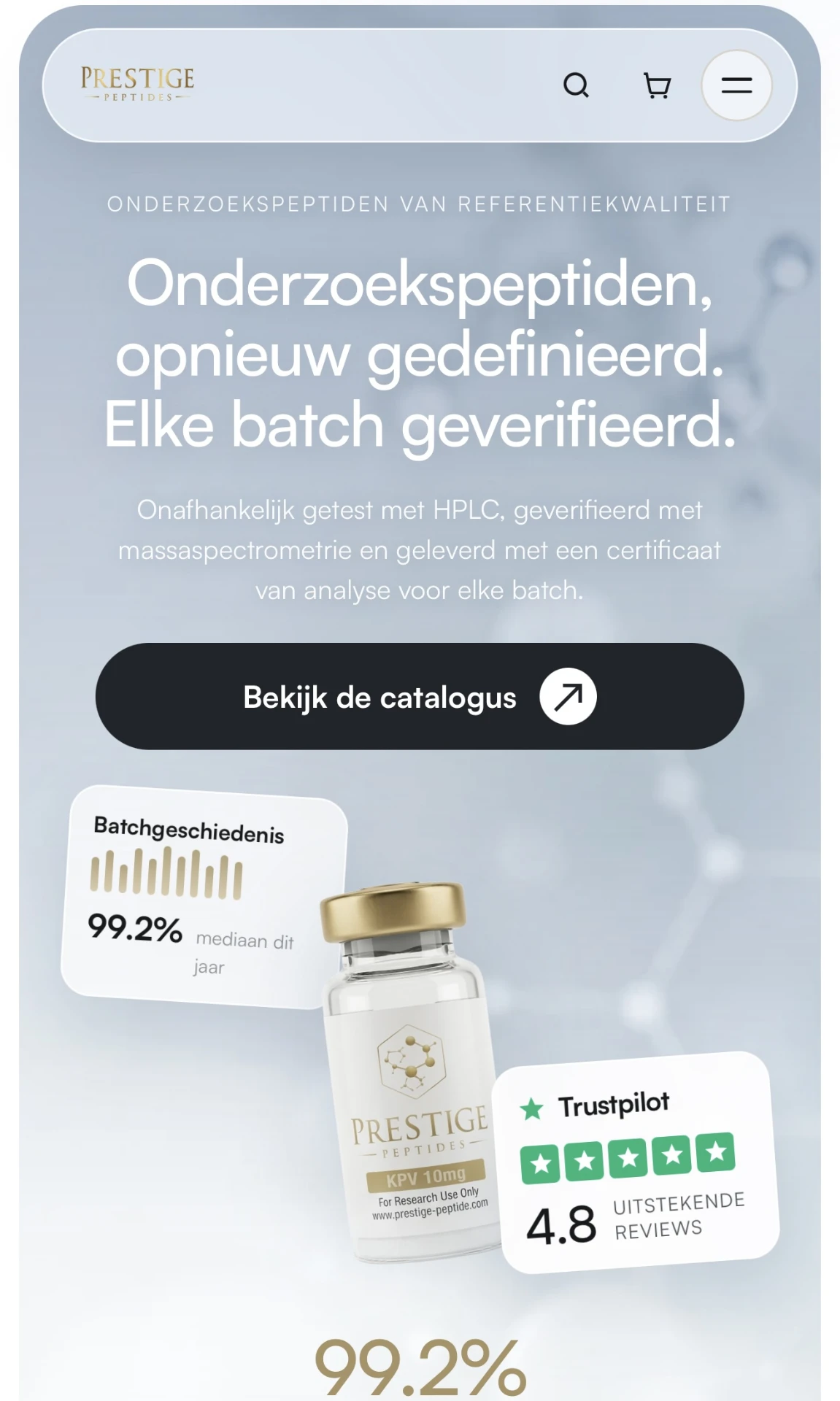Prestige Peptides storefront built by Vialsites